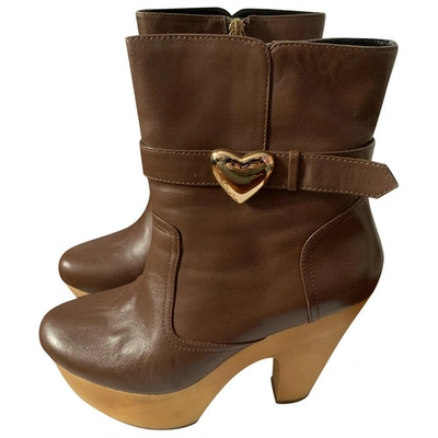 Pre-owned Moschino Love Leather Ankle Boots In Brown