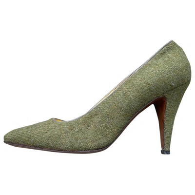 Pre-owned Anna Molinari Tweed Heels In Green