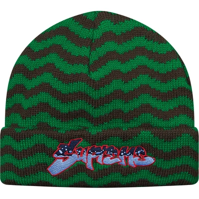 Pre-owned Supreme  Zig Zag Stripe Beanie Green