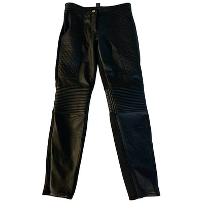 Pre-owned Class Cavalli Leather Slim Pants In Black