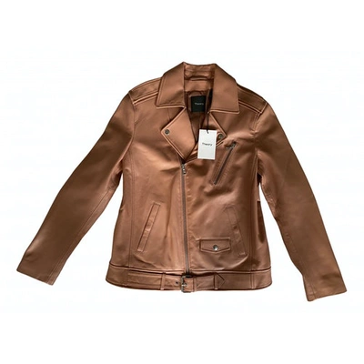 Pre-owned Theory Leather Biker Jacket In Pink
