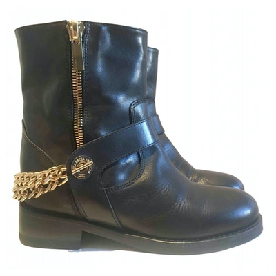 Pre-owned Elisabetta Franchi Black Leather Ankle Boots