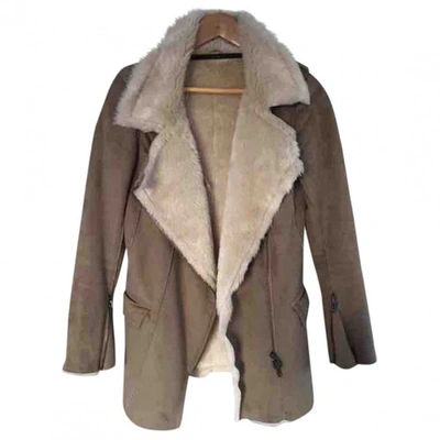 Pre-owned Ikks Faux Fur Coat In Beige