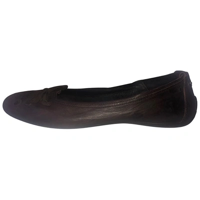 Pre-owned Ikks Leather Ballet Flats In Brown