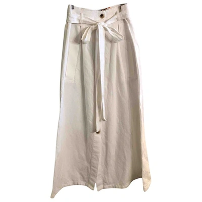 Pre-owned Attic And Barn Linen Mid-length Skirt In White