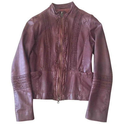 Pre-owned Max & Co Leather Biker Jacket In Brown