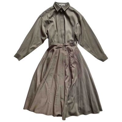 Pre-owned Hanae Mori Wool Mid-length Dress In Khaki