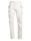 Balmain Men's Tapered Distressed Biker Jeans In White