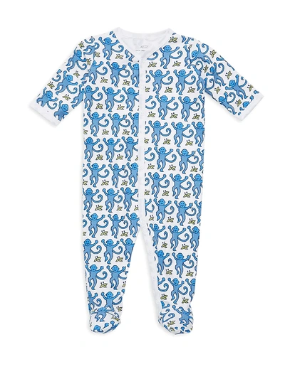 Roller Rabbit Babies' Kid's Monkey-print Footie Pajamas In Blue