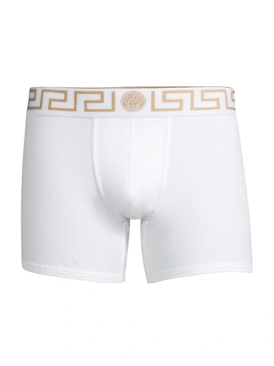 Versace Medusa Greek Key Waistband Boxer Shorts In White