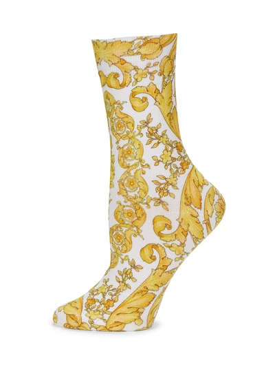 Versace Barocco Mosaic-print Socks In White Gold