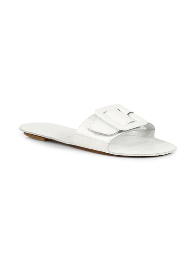 Definery Loop Leather Flat Sandals In White