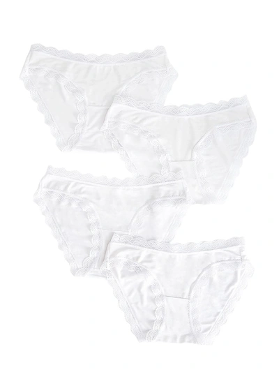 Stripe & Stare Lace-trim Knickers 4-pack Briefs Box In White