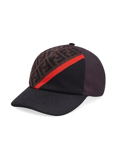 Fendi Men's Diagonal Ff Logo Baseball Cap In Grey Brown Red