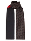 Fendi Diagonal Ff Logo Wool Scarf In Mud Dark Brown Red