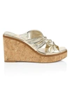 Jimmy Choo Narisa Metallic Leather Platform Wedge Mules In Champagne