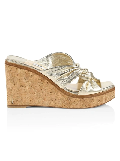 Jimmy Choo Narisa Metallic Leather Platform Wedge Mules In Champagne