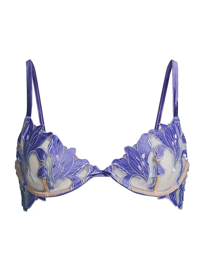 Fleur Du Mal Lace Plunge Demi Bra In Periwinkle