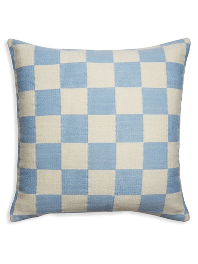 Jonathan Adler Pop Checkerboard Hand-woven Merino Wool Cushion In Blue