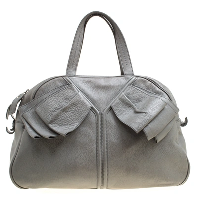 Pre-owned Saint Laurent Grey Leather Large Obi Bowler Bag