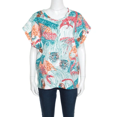 Pre-owned Paul And Joe Paul & Joe Multicolor Jungle Printed Cotton Dolman Sleeve Top Xl In White