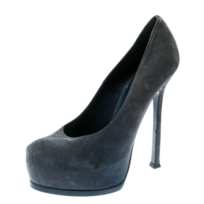 Pre-owned Saint Laurent Blue Suede Tribtoo Platform Pumps Size 40