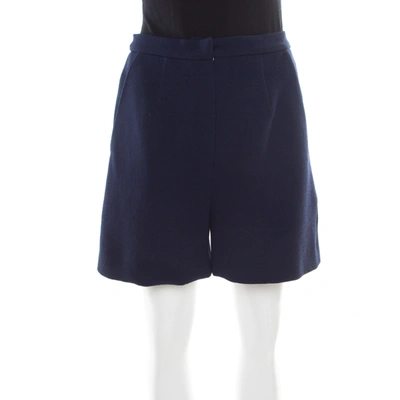 Pre-owned Roksanda Ilincic Navy Blue Wool Crepe High Waist Breton Shorts M