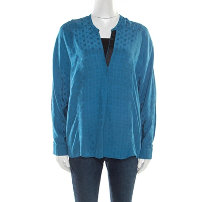 Pre-owned Zadig And Voltaire Prusse Blue Jacquard Motif Silk Tine Jac Blouse S