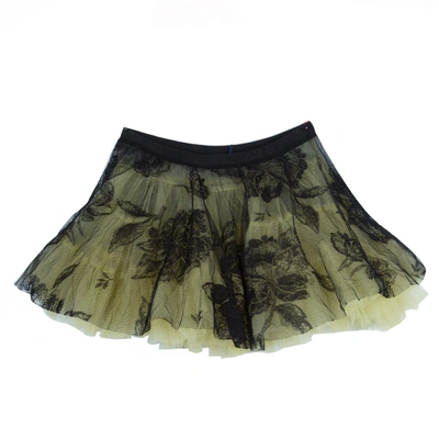 Pre-owned Roma E Tosca Yellow Lace Rose Print Overlay Skirt 12 Yrs In Multicolor