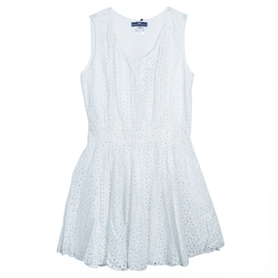 Pre-owned Roma E Tosca White Eyelet Embroidered Sleeveless Dress 10 Yrs