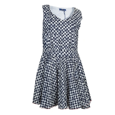 Pre-owned Roma E Tosca Blue & White Square Print Sleeveless Dress 10 Yrs