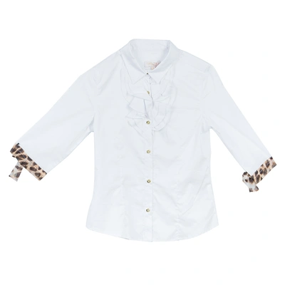 Pre-owned Roberto Cavalli Angels White Ruffle Neck Button Down Shirt 8 Yrs