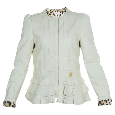 Pre-owned Roberto Cavalli Angels Cream Frill Detail Leather Jacket 12 Yrs