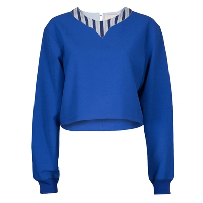 Pre-owned Roksanda Ilincic Blue Oversized Long Sleeve Crop Top M