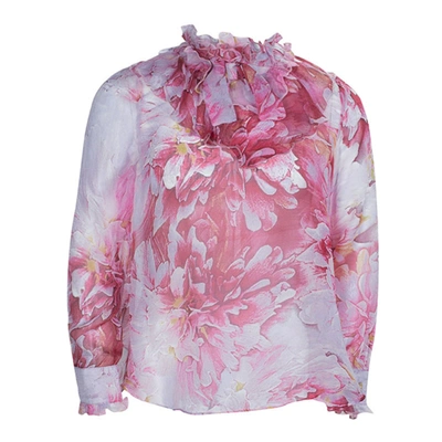 Pre-owned Roberto Cavalli Angels Pink Floral Printed Silk Ruffle Detail Long Sleeve Top 6 Yrs