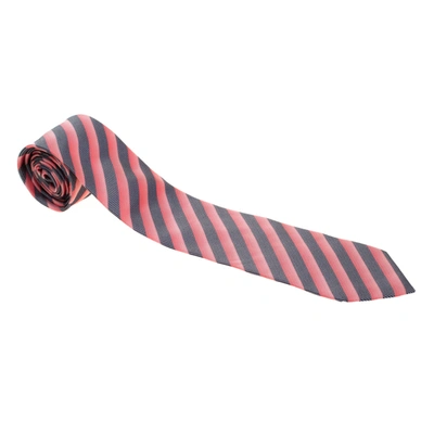 Pre-owned Boss By Hugo Boss Red And Navy Blue Diagonal Striped Silk Jacquard Tie