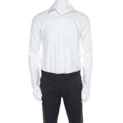 Pre-owned Boss By Hugo Boss Hugo By Hugo Boss White Herringbone Long Sleeve Regular Fit Shirt S
