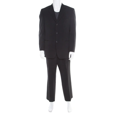 Pre-owned Boss By Hugo Boss Black Striped Wool Einstein/sigma Suit Xl