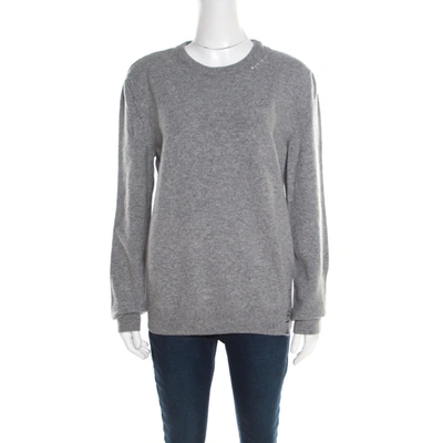 Pre-owned Saint Laurent Grey Distressed Wool And Cashmere Crew Neck Sweater L