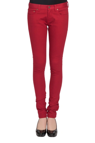Pre-owned Saint Laurent Brick Red Stretch Denim Skinny Jeans M