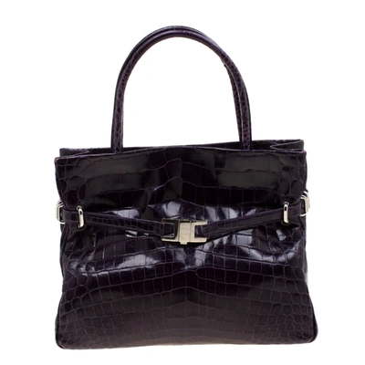 Pre-owned Lana Marks Purple Crocodile Positano Tote