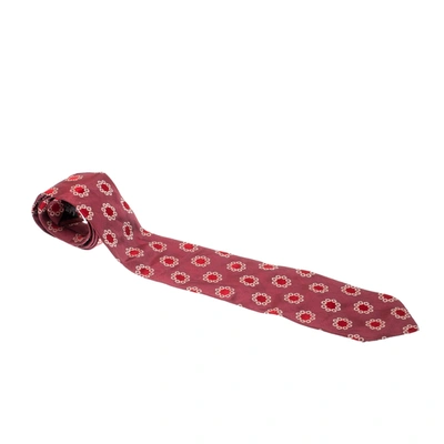 Pre-owned Boss By Hugo Boss Mauve Pink And Red Floral Embroidered Silk Jacquard Tie