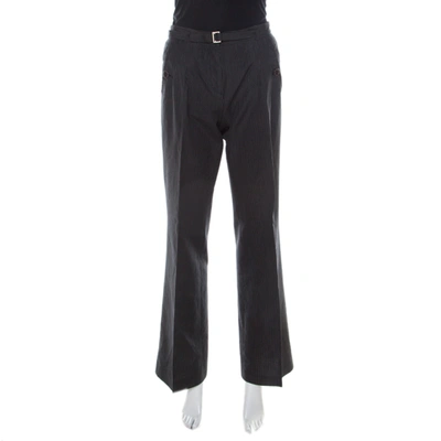 Pre-owned Boss By Hugo Boss Boss Hugo Boss Black Pinstriped Cotton Wide Leg Belted Trousers S