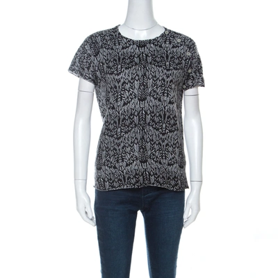 Pre-owned Zadig And Voltaire Grey & Black Printed Half Sleeve Silk-cashmere Blend Top M