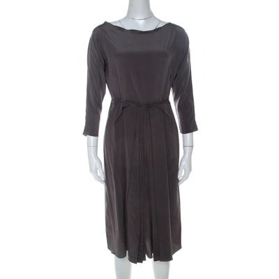 Pre-owned Roksanda Ilincic Gunmetal Grey Silk Pleated Skirt Backless Midi Dress M