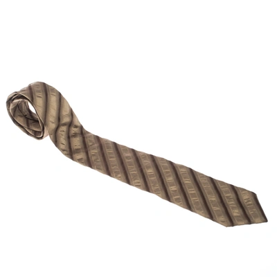 Pre-owned Boss By Hugo Boss Gold Monochrome Diagonal Striped Silk Tie
