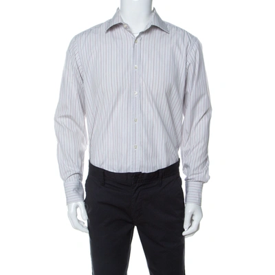 Pre-owned Boss By Hugo Boss White Striped Cotton Button Front Shirt L