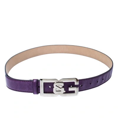 Pre-owned Dandg Purple Leather Buckle Logo Belt 95cm