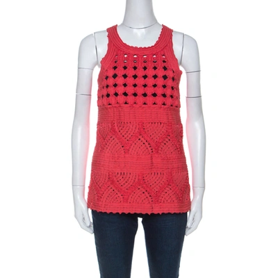 Pre-owned Class By Roberto Cavalli Cavalli Class Coral Red Cord Lace Embroidered Sleeveless Top M