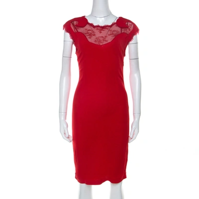 Pre-owned Class By Roberto Cavalli Red Lace Insert Detail Sleeveless Dress M